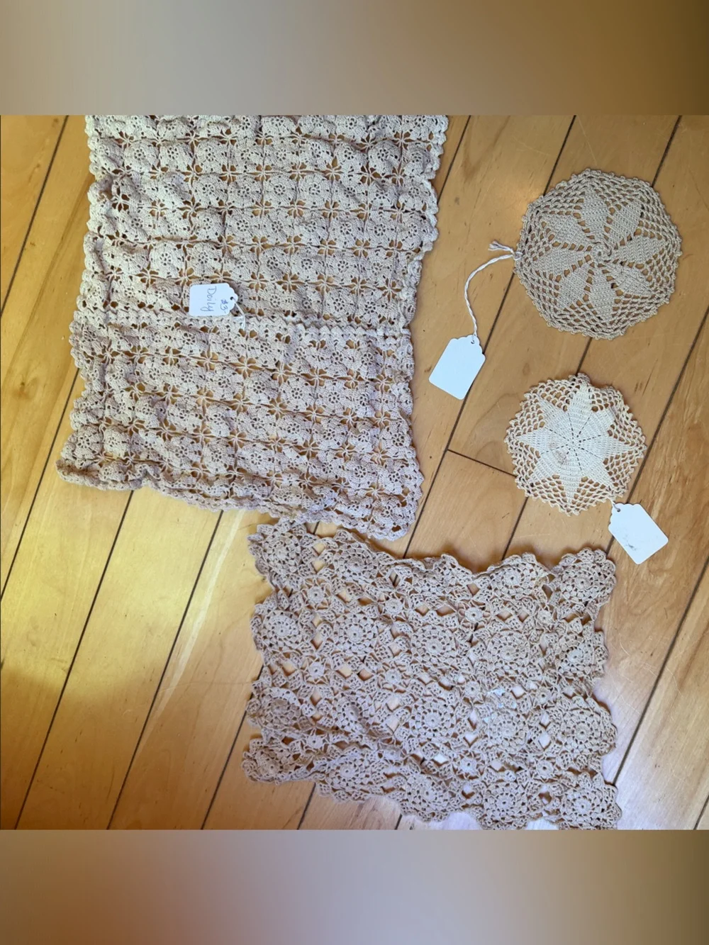 Handmade Beige Crochet Doilies and Placemats Set - Home Bath